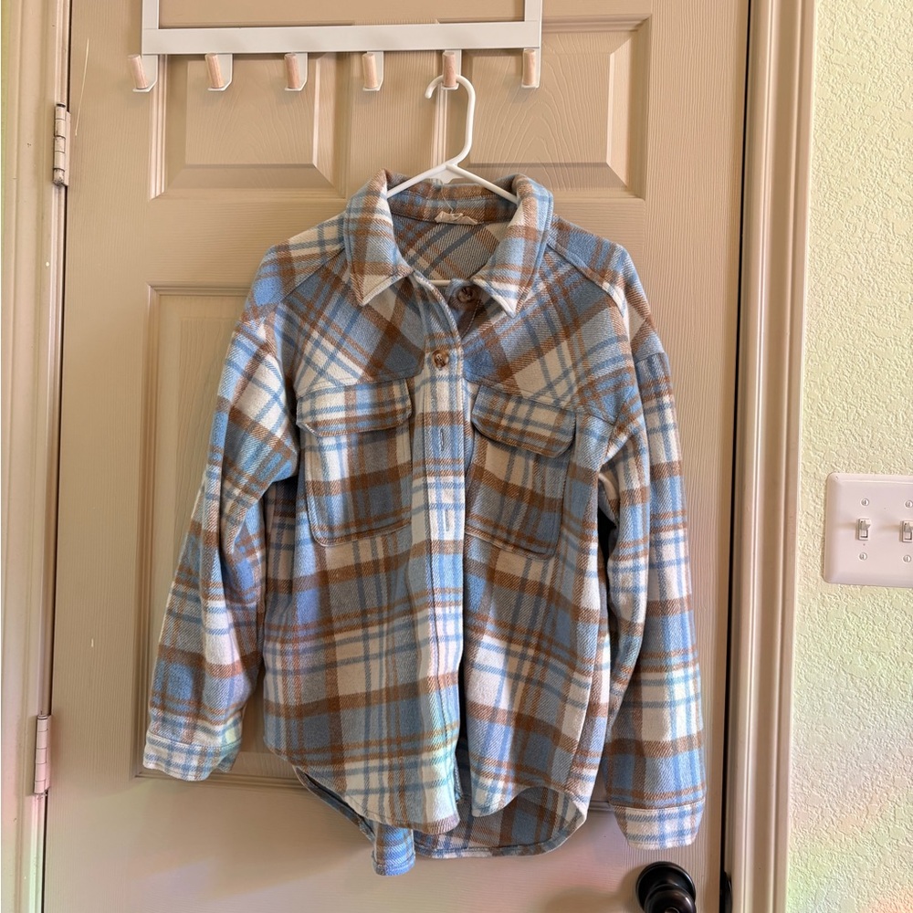 La Hearts Kids Plaid Shirt in Blue and Tan